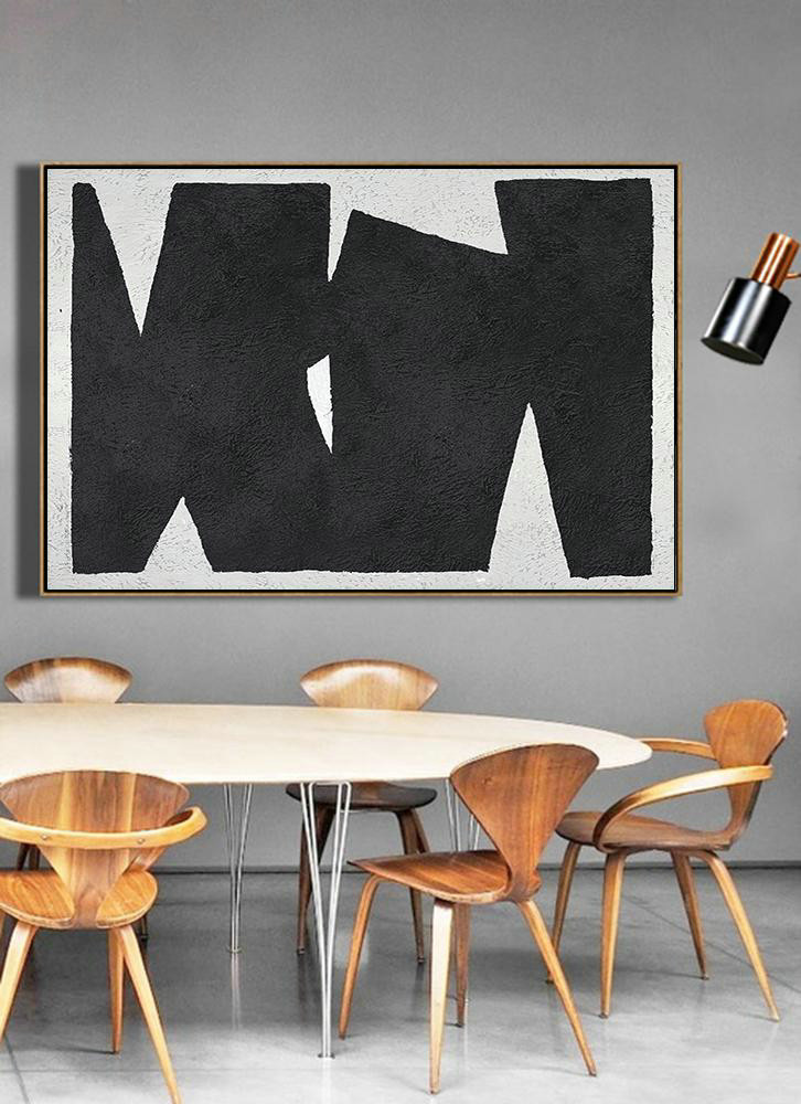 Acrylic Painting On Canvas,Oversized Horizontal Minimalist Geometric Art On Canvas, Black And White Minimalist Painting - Large Contemporary Painting